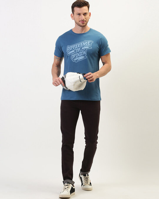 Shop Teal Blue Typography T Shirt