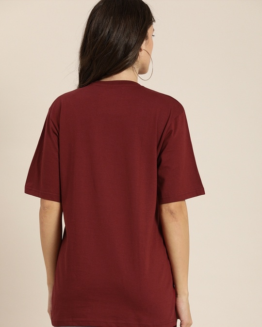 Shop Women's Maroon Typography Oversized T-shirt-Back