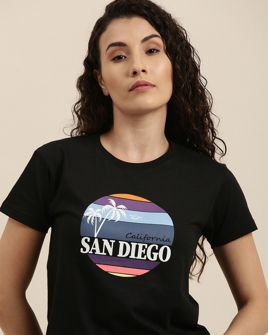 Shop Women's Black Graphic Slim Fit  T Shirt-Design