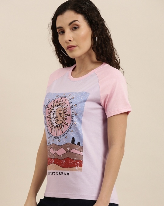 Shop Women's Lavender Graphic Slim Fit  T-shirt-Front