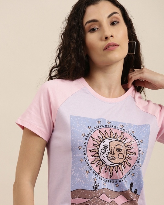 Shop Women's Lavender Graphic Slim Fit  T-shirt-Design