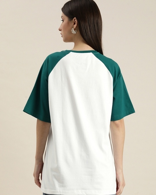 Shop Women's White Color Block Oversized Fit T-shirt-Back
