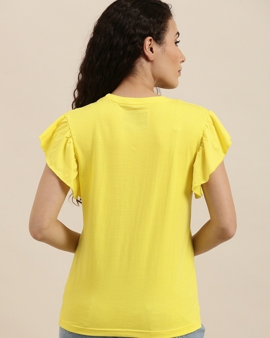 Shop Women's Yellow Floral Slim Fit  T Shirt-Back