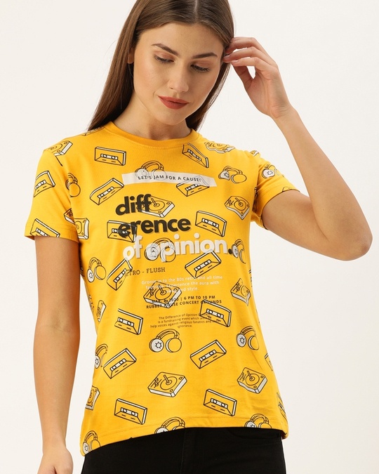Shop Yellow Graphic Print T Shirt-Front