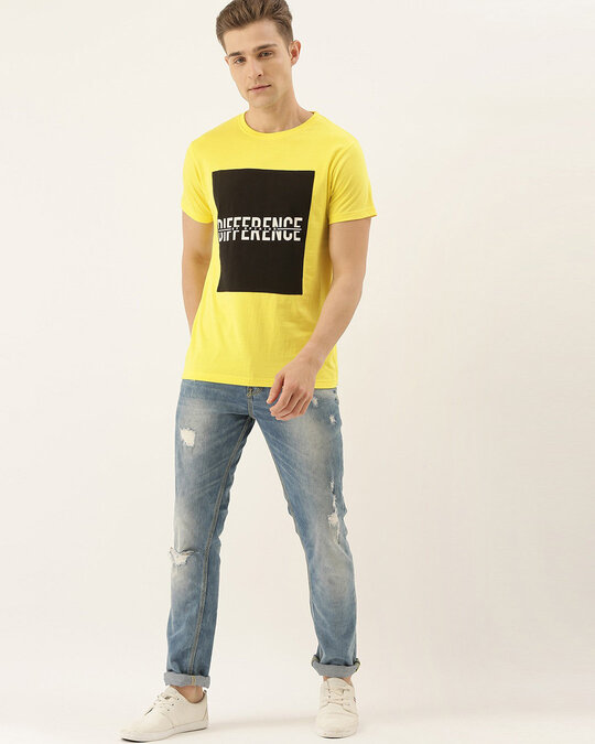Shop Yellow Typo Graphy T Shirt