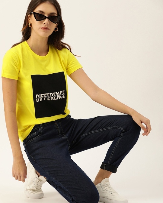 Shop Yellow Typographic T Shirt