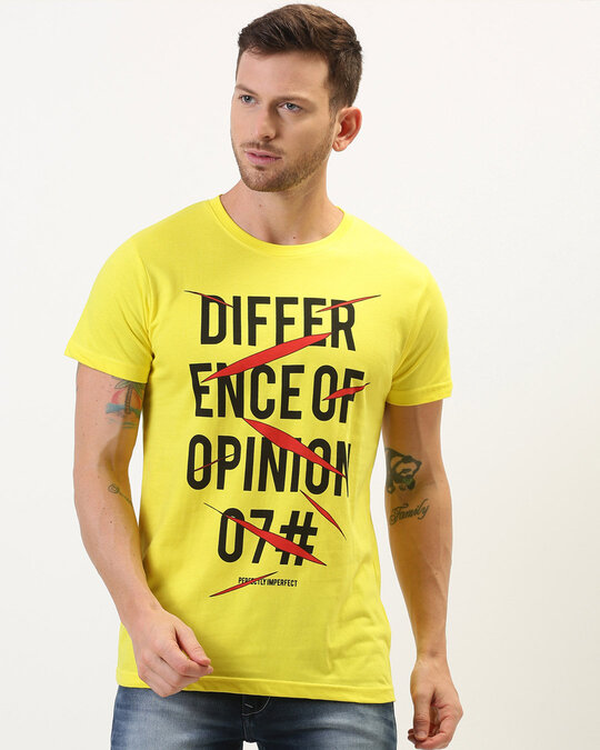 Shop Yellow Typographic T Shirt-Front