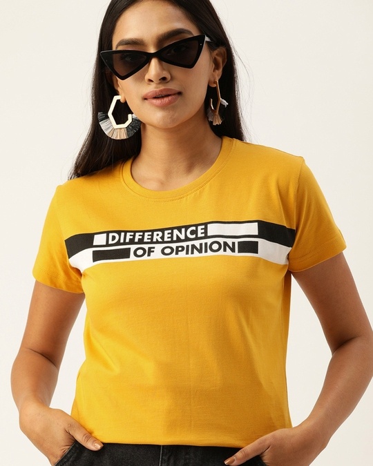 Shop Women's Yellow Typographic T-shirt-Front