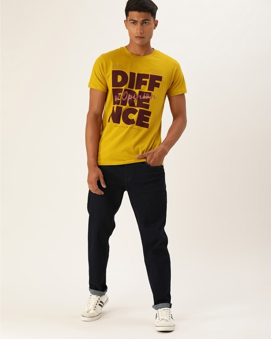 Shop Yellow Typography T Shirt 08-Full
