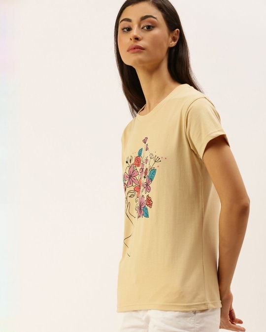 Shop Women's Beige Floral Print T-shirt-Front