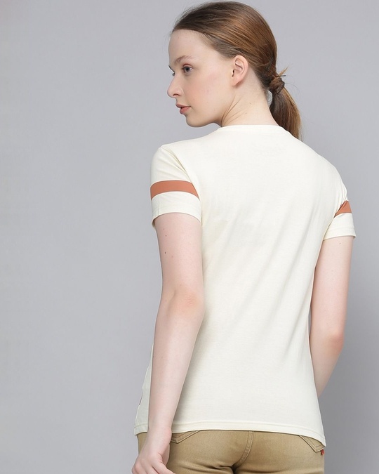 Shop Women's Beige Striped T-shirt-Back