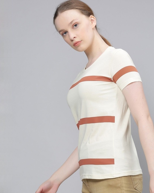 Shop Women's Beige Striped T-shirt-Design