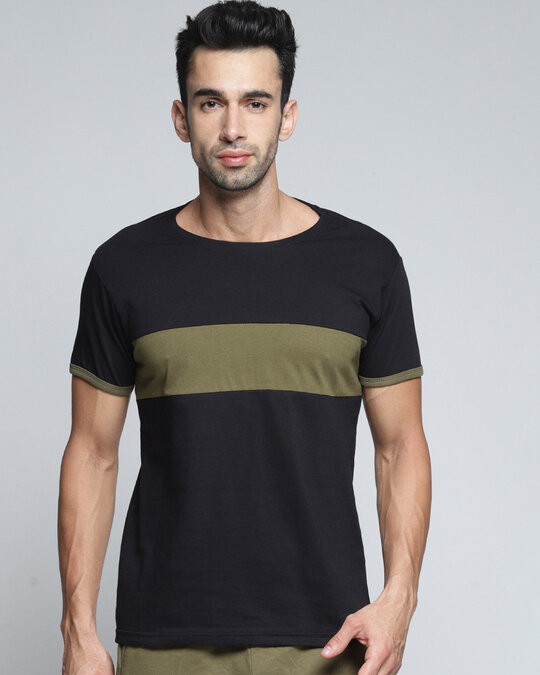Shop Black Colourblocked T Shirt-Front