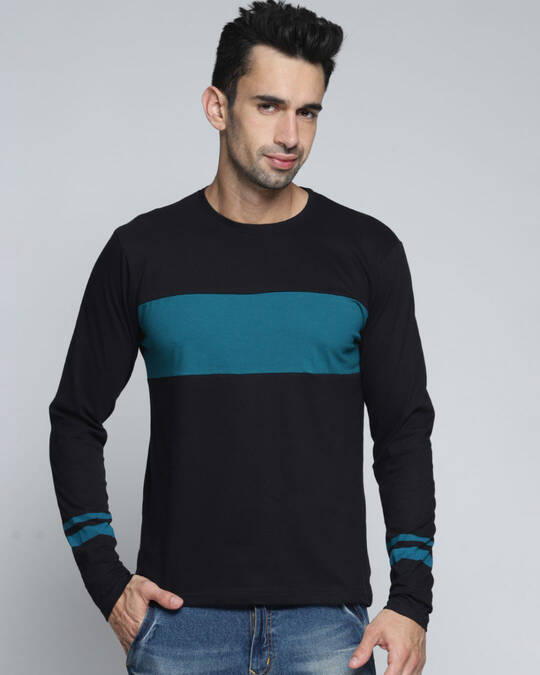 Shop Men's Black Colourblocked T-shirt-Front