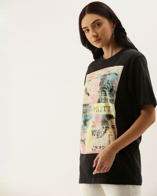 Shop Women's Black Graphic Print T-shirt-Design