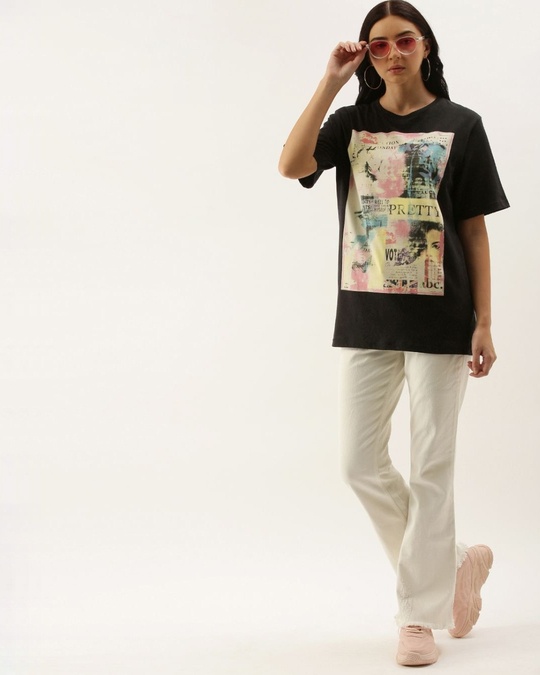 Shop Women's Black Graphic Print T-shirt