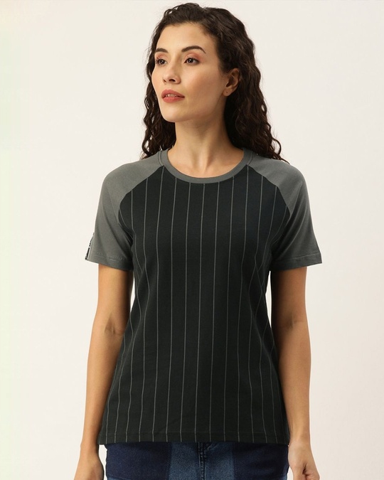 Shop Women's Black Striped T-shirt-Front