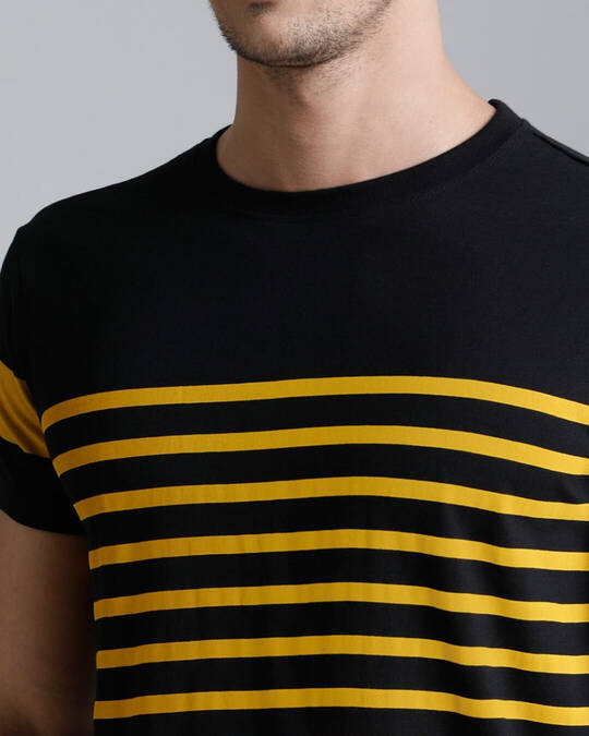 Shop Men's Black & Yellow Striped T-shirt-Full