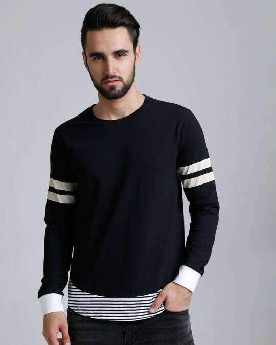 Shop Men's Black Striped T-shirt-Front