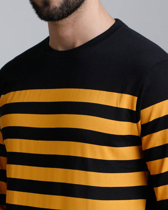 Shop Men's Black Striped T-shirt-Full