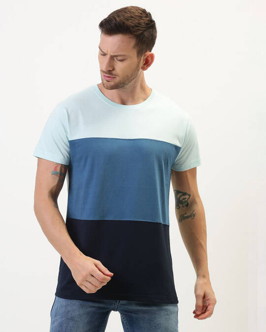 Shop Men's Blue Colourblocked T-shirt-Front