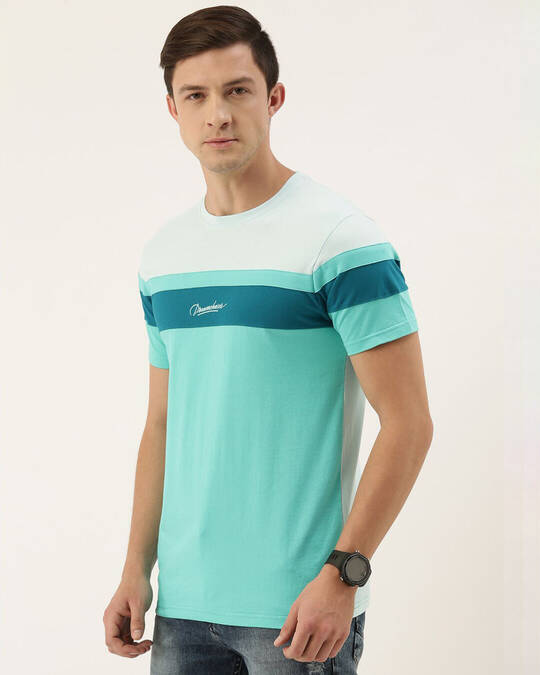Shop Men's Blue & White Colourblocked T-shirt-Design