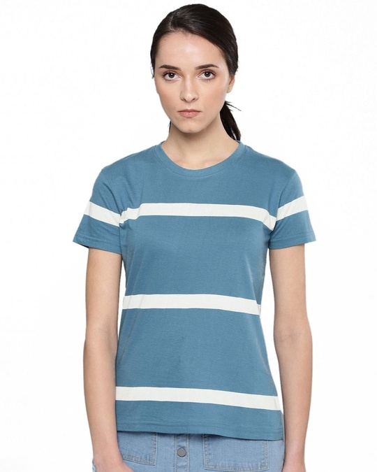 Shop Women's Blue Striped T-shirt-Front