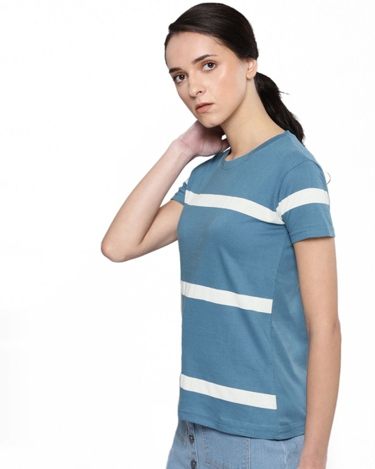Shop Women's Blue Striped T-shirt-Design