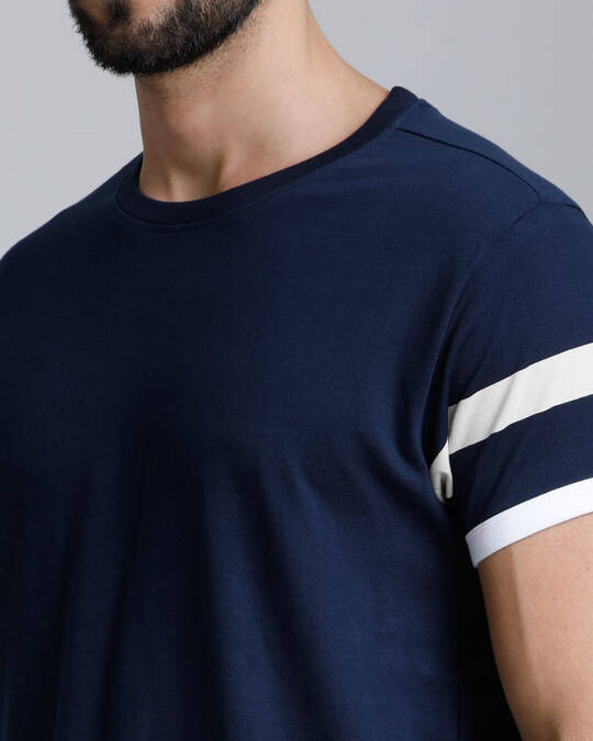 Shop Men's Blue Striped T-shirt-Full