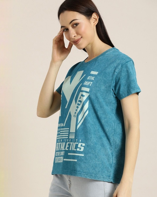 Shop Women's Blue Typography T-shirt-Design