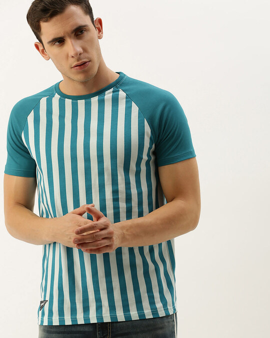 Shop Blue Vertical Stripes T Shirt