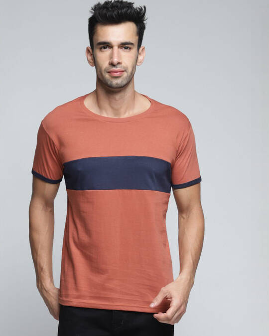 Shop Men's Brown Colourblocked T-shirt-Front