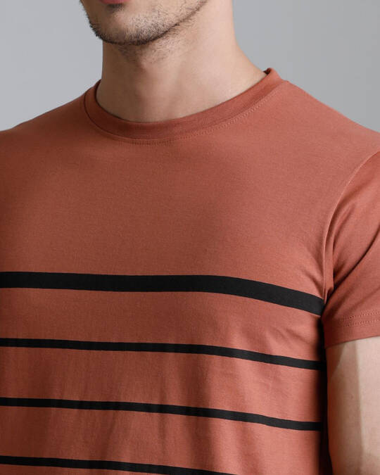 Shop Men's Brown Striped T-shirt-Full
