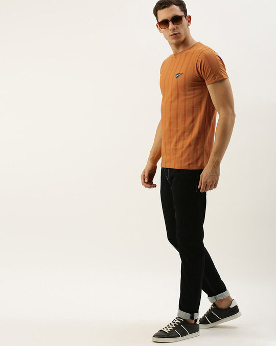Shop Brown Vertical Stripes T Shirt