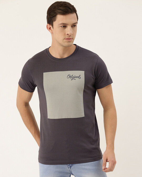 Shop Dark Grey Colourblocked T Shirt-Design