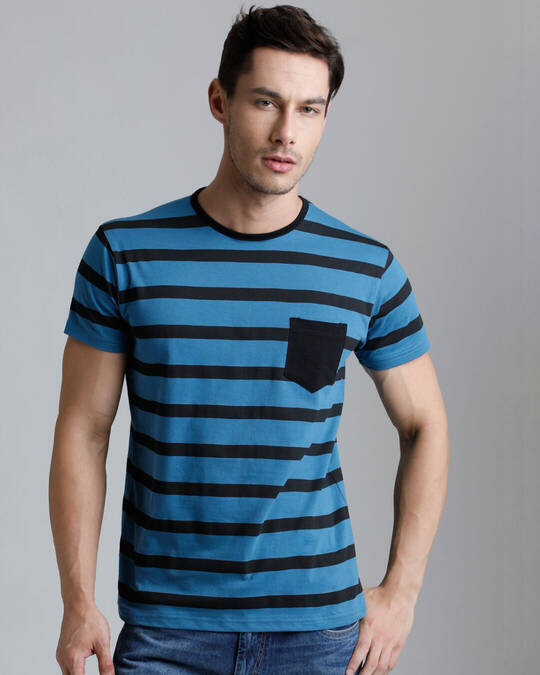 Shop Men's Green Striped T-shirt-Front