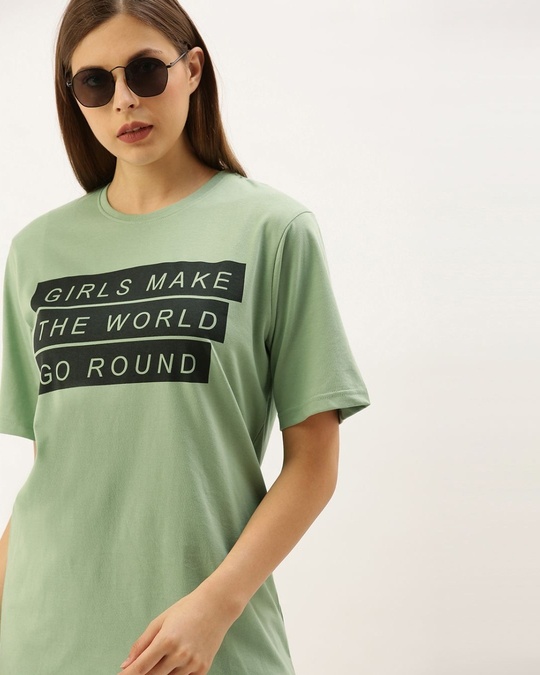 Shop Women's Green Typography T-shirt-Front