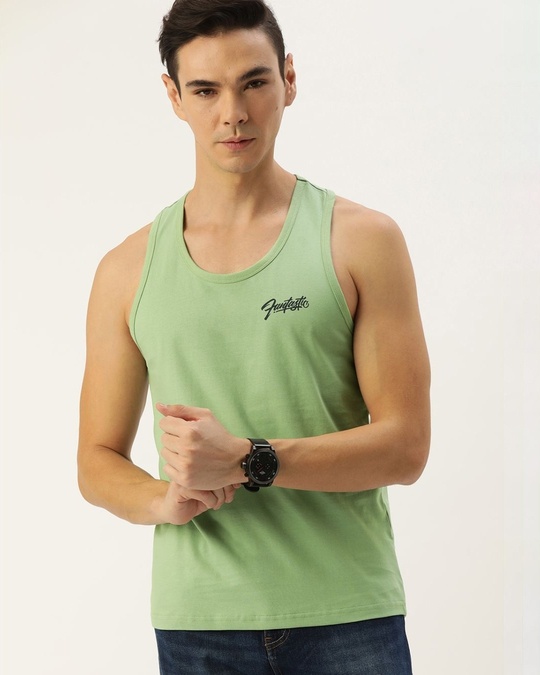 Shop Green Typography Tank Top-Front