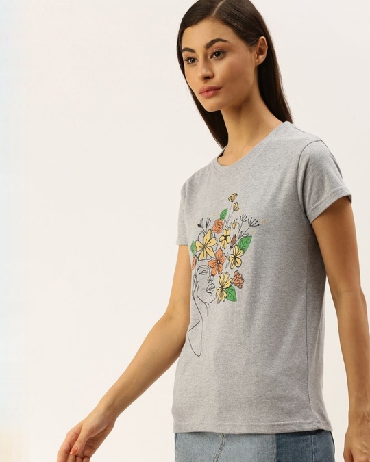 Shop Women's Grey Floral Print T-shirt-Design