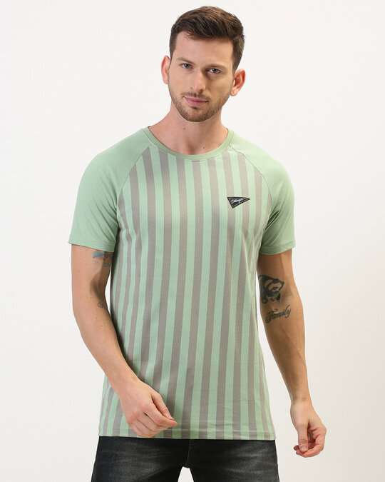 Shop Grey Vertical Stripes T Shirt-Front