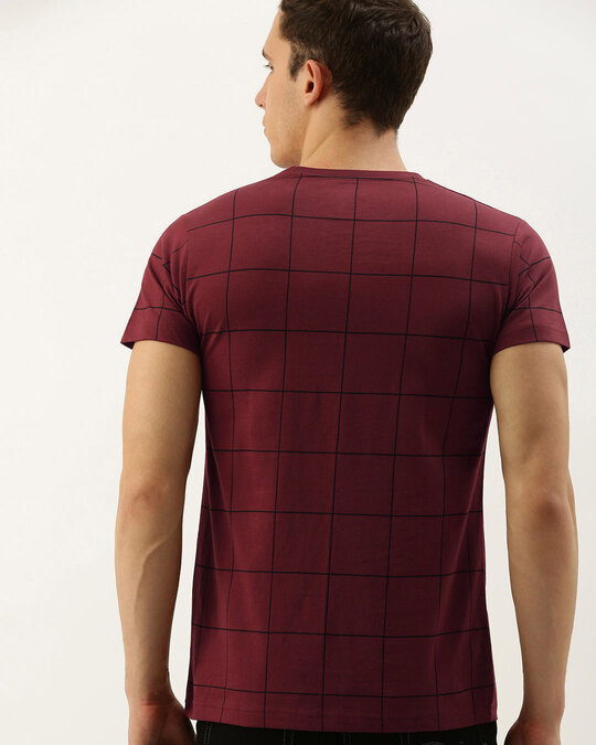 Shop Maroon Checkered T Shirt-Back