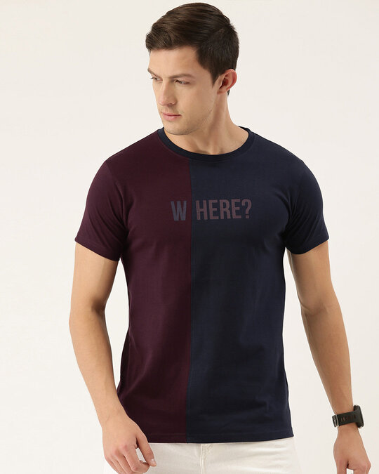 Shop Maroon Colour Block T Shirt-Design
