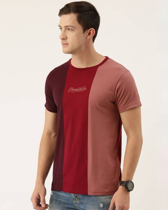 Shop Men's Red & Maroon Colourblocked T-shirt-Design