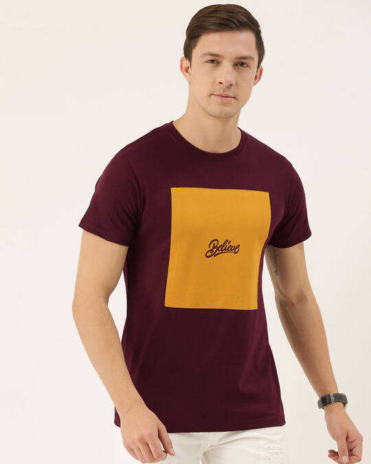 Buy Men's Maroon Colourblocked T-shirt Online at Bewakoof