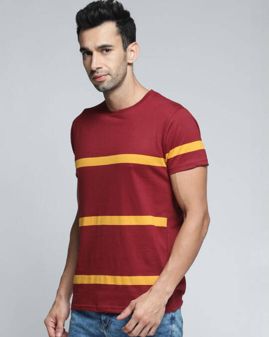 Shop Men's Maroon Striped T-shirt-Design