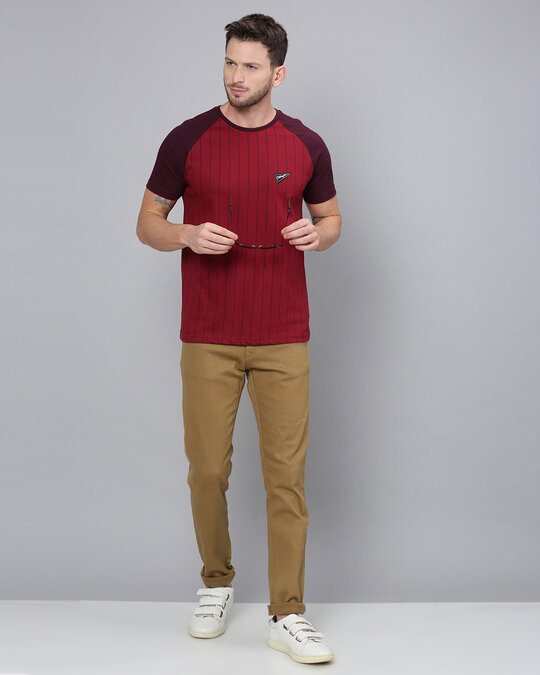 Shop Maroon Vertical Stripes T Shirt
