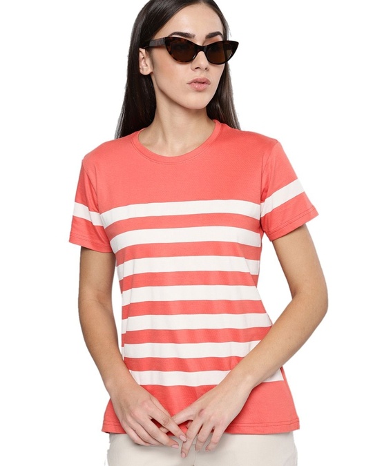 Shop Women's Orange Striped T-shirt-Front