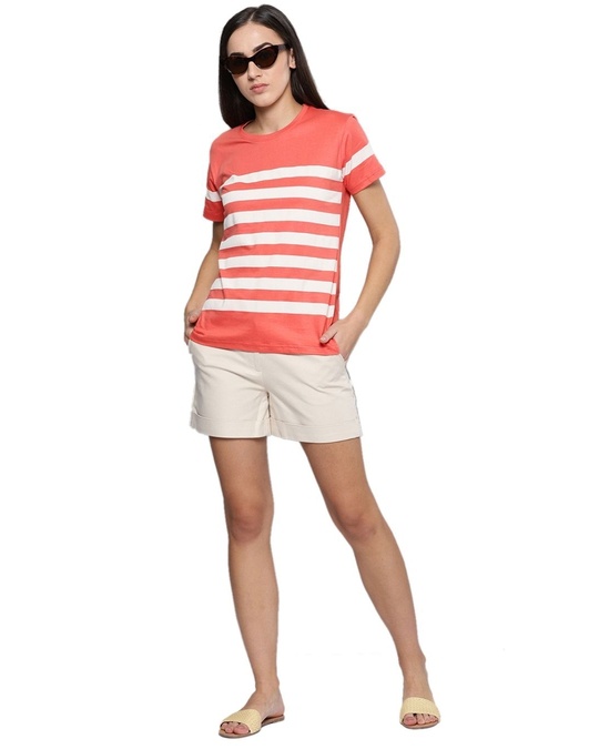 Shop Women's Orange Striped T-shirt