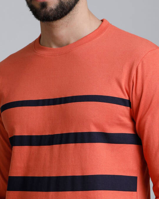 Shop Men's Orange Striped T-shirt-Full