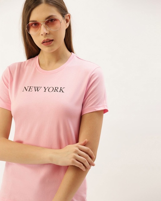 Shop Women's Pink Typography T-shirt-Front